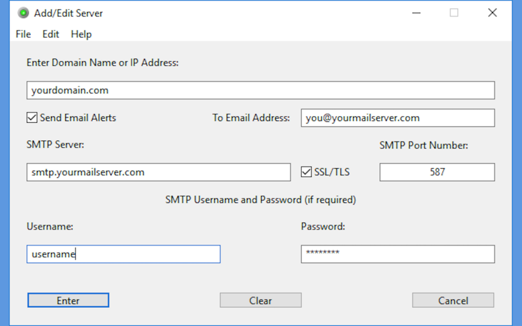 Domain Entry Window - Windows Version