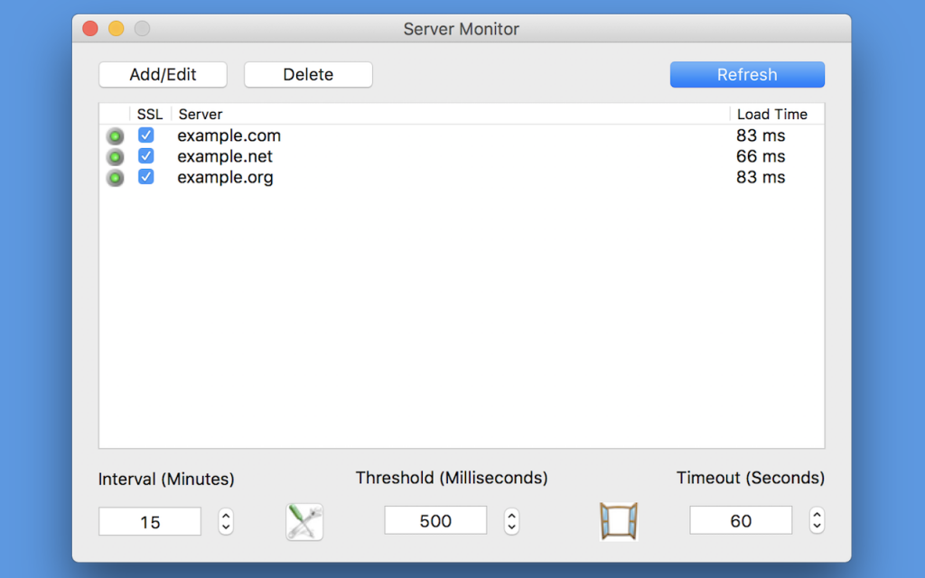 Server Monitor main window Mac